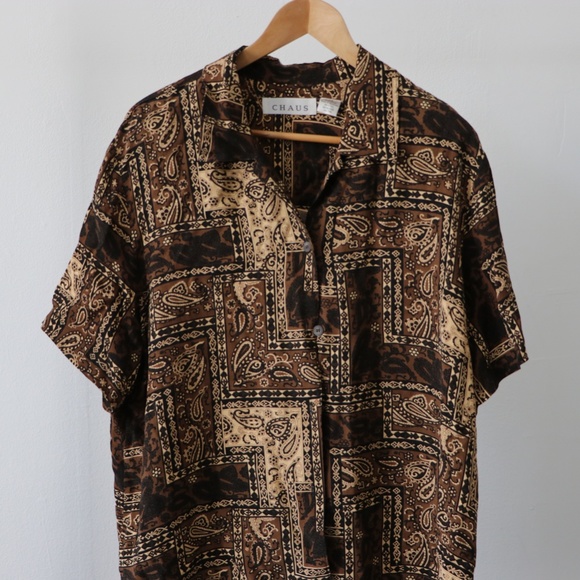 Paisley Bandana Brown Button down - Picture 1 of 2